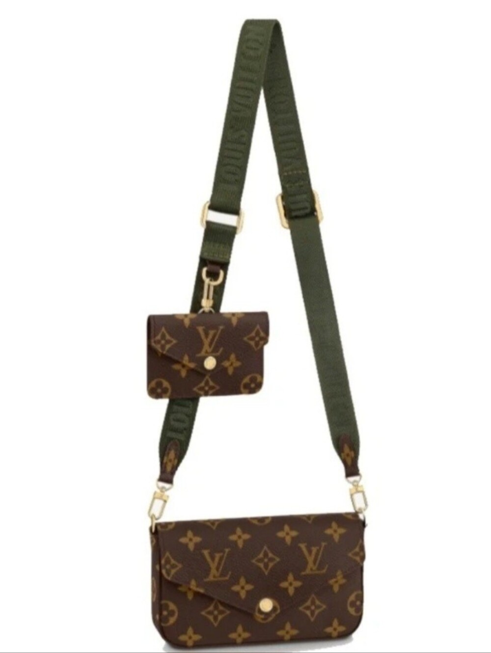 Louis Vuitton Monogram Brown Crossbody Duo with Green Strap